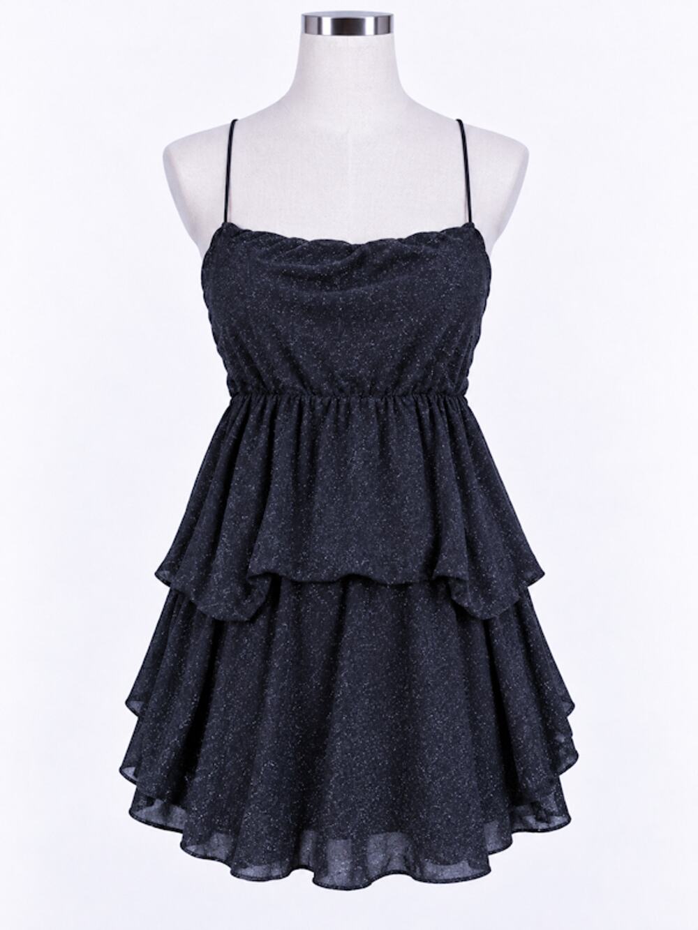 Halara Black Glitter Tiered Mini Dress Size L - New with Tags